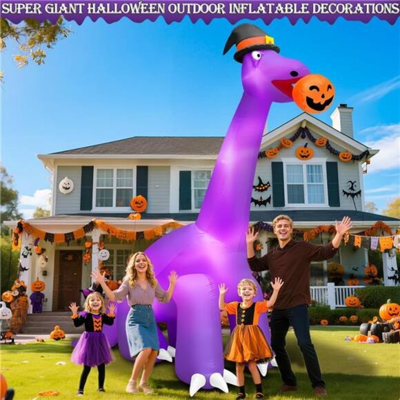 14 Ft Ht x 16 Ft L Giant Halloween Dinosaur Inflatable Blow Up Yard Decorations - Picture 5 of 7